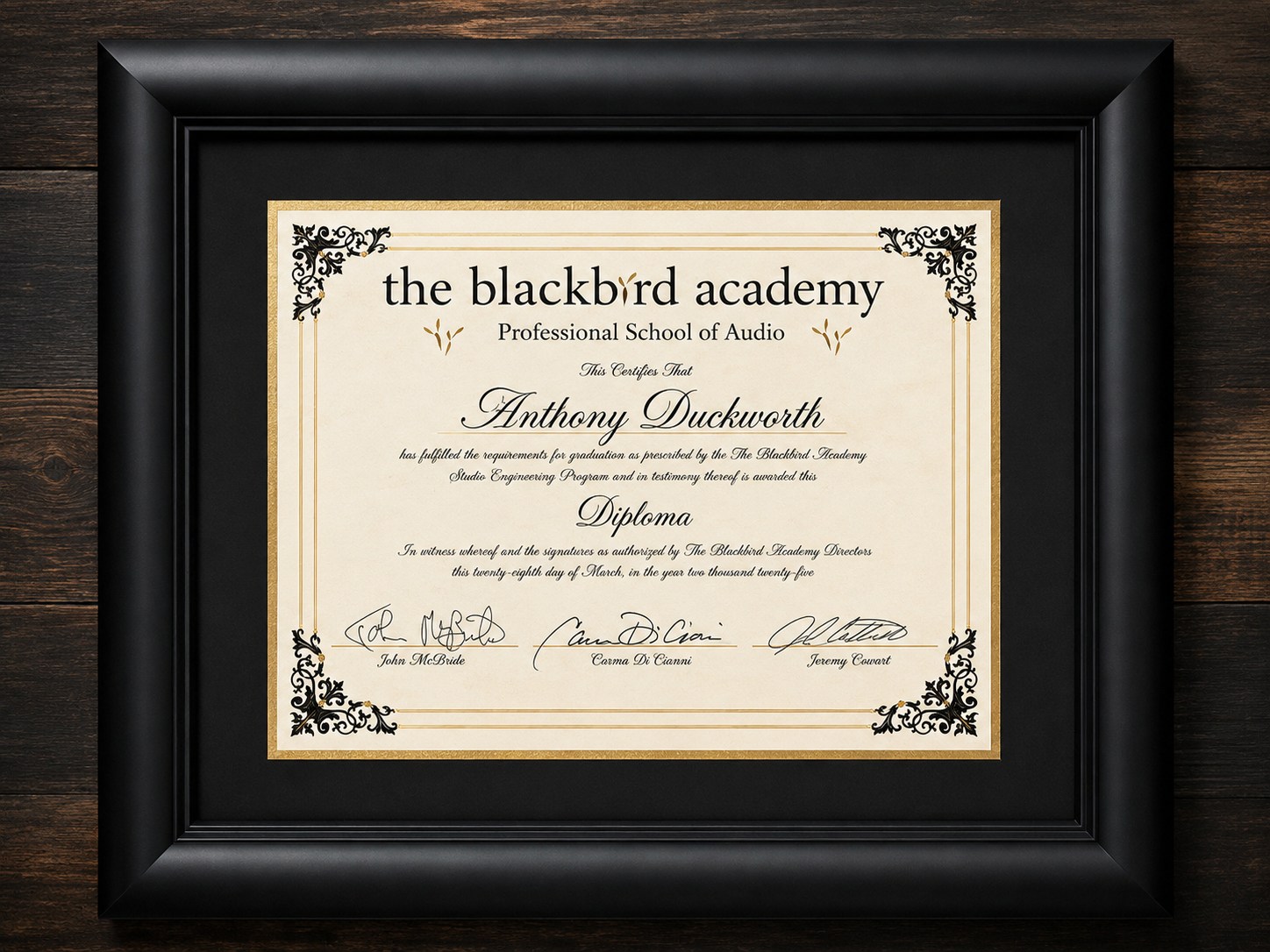Tony's Blackbird Academy Diploma